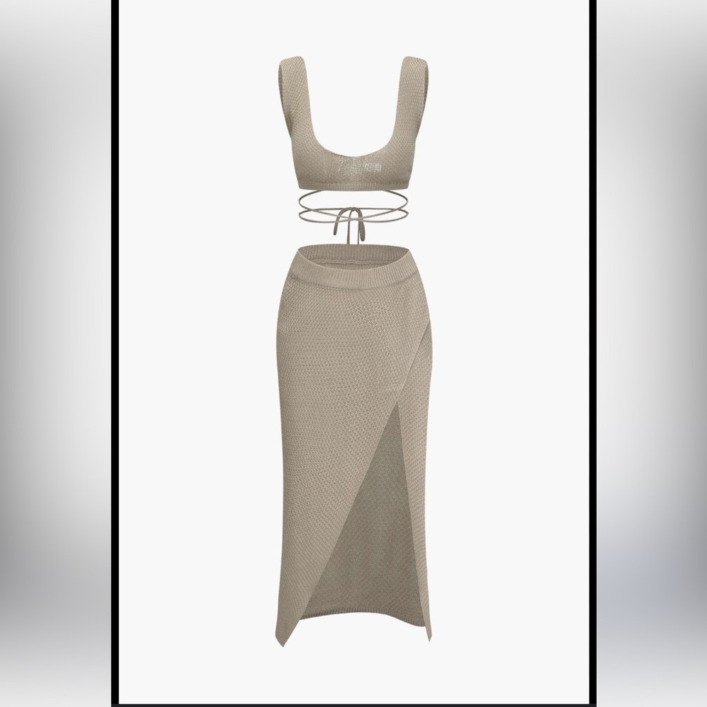 NWT Micas Knit U-Neck Tie Back Cami Top/Split Midi Skirt Set, MED